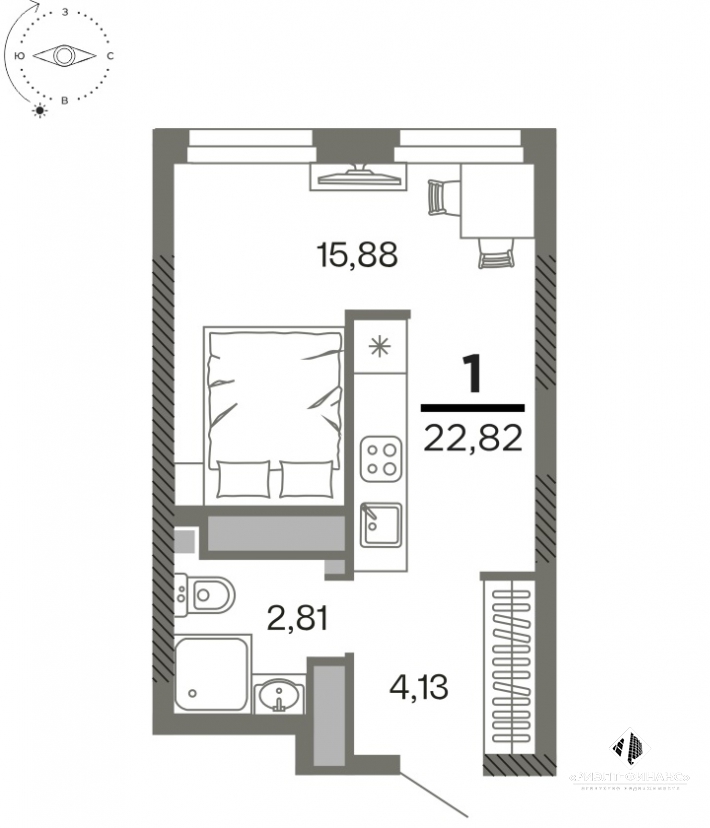 Однокомнатная квартира в новом ЖК общей площадью 22 кв.м.